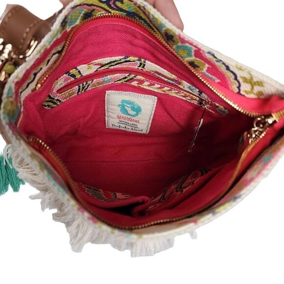 Spartina 449- Salt Meadow Boho Hipster Canvas Zip Top Tassel Crossbody Purse - Picture 4 of 12